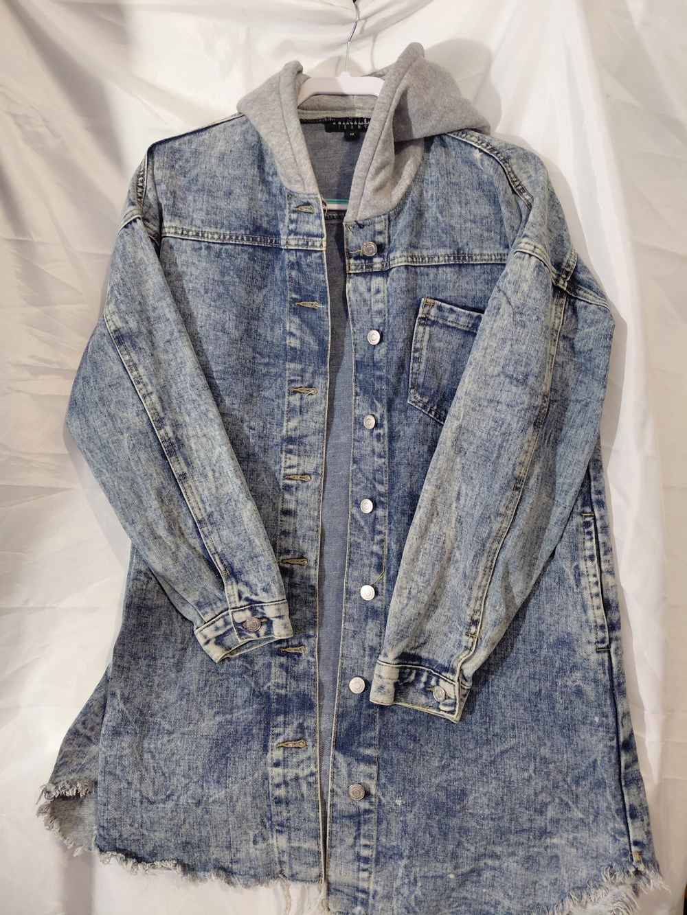 Thrill Light Blue Denim Jacket with Grey Hood